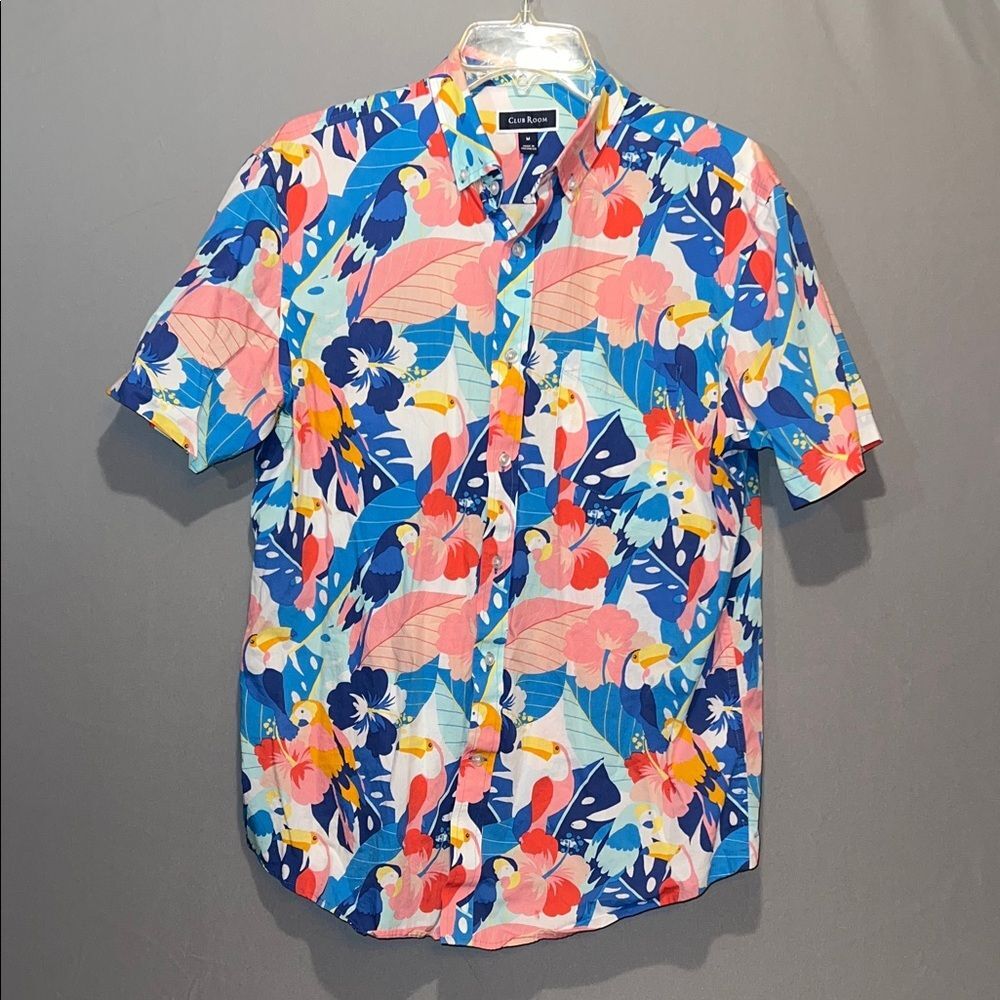 Club Room Men's M Cotton Floral Print Shirt - Blue, Pink, Yellow